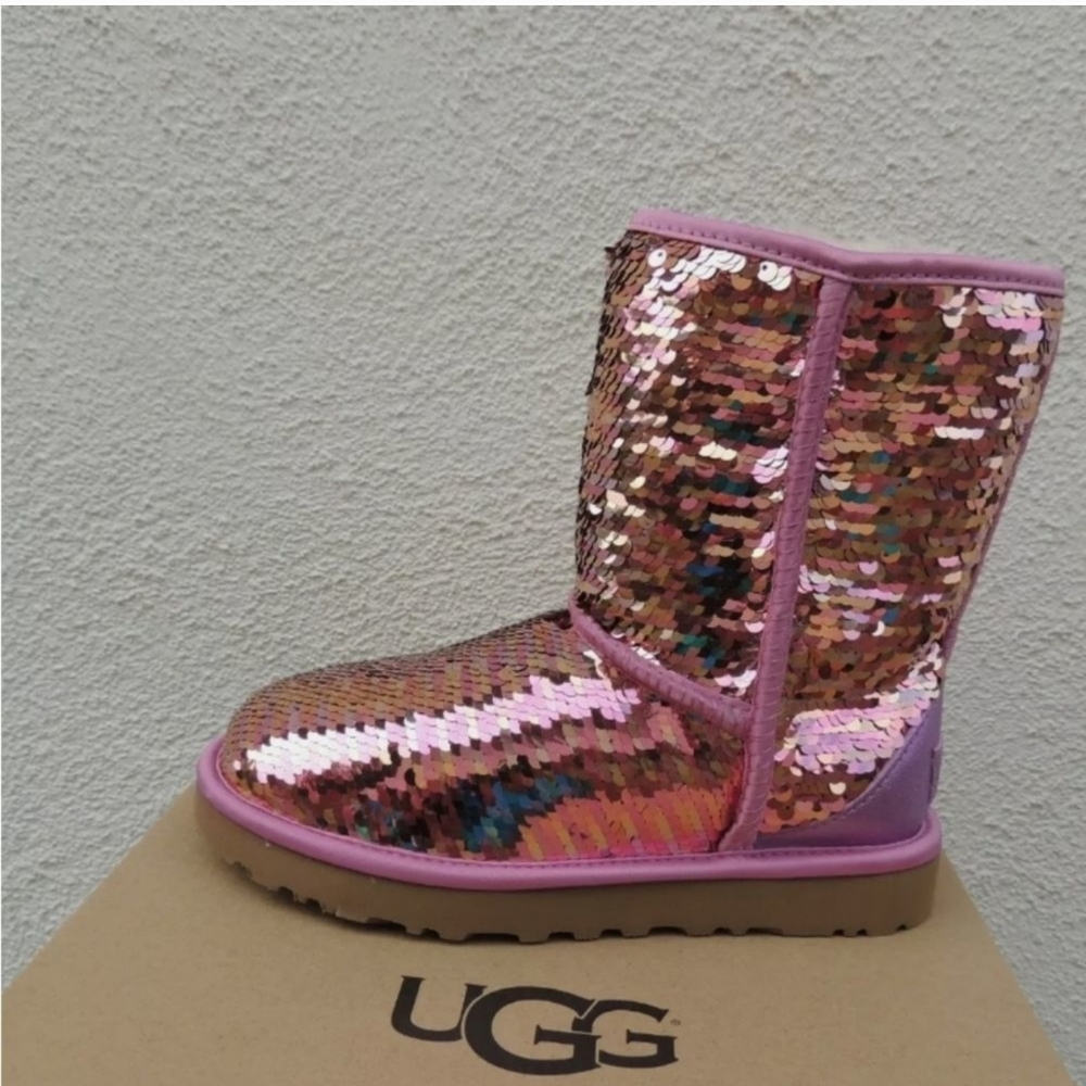 Ugg Classic Short Pink Sequin Boots - Picture 4 of 6